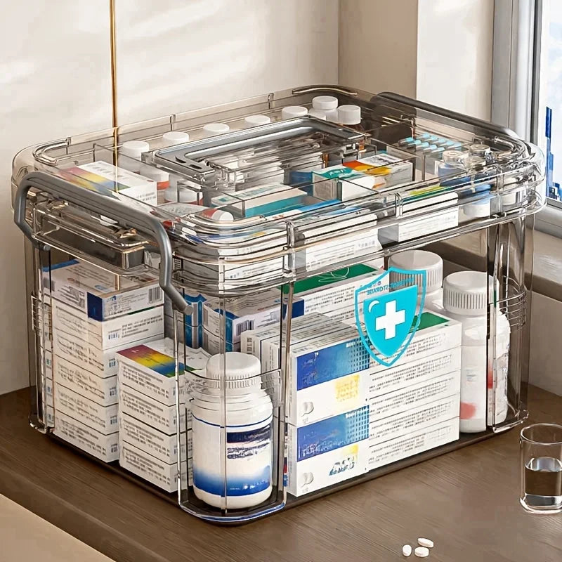storage box Home plastic first aid box with handle Transparent home emergency tool kit Drug storage box