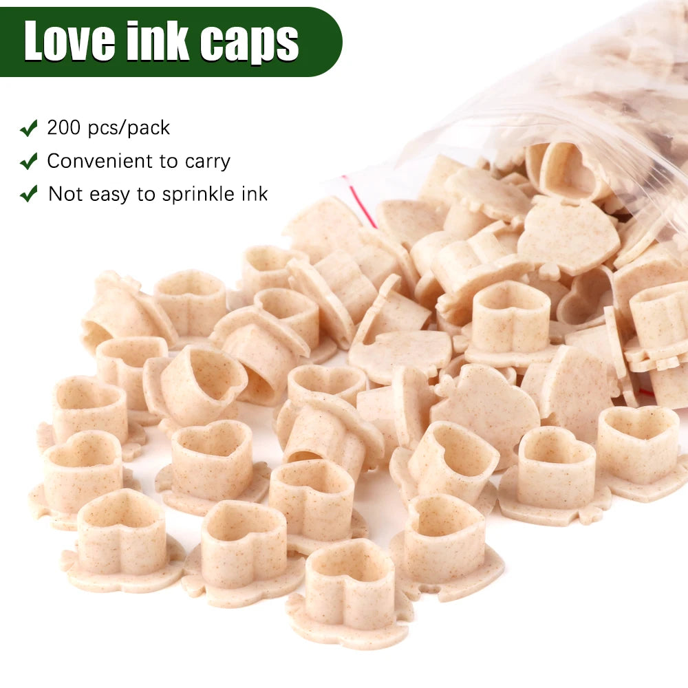 50/100/200pcs Biodegradable Tattoo Ink Cups Heart Shaped Base ECO-Friendly Disposable Spliced Pigment Caps Tattoo Accessories