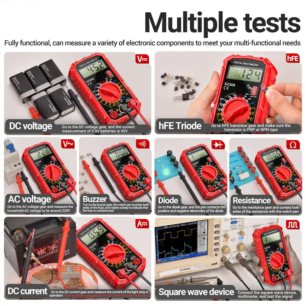 ANENG SZ308 Digital Multimeter AC/DC Current Meter Voltage Resistance Meter Electrician LCD Backlight Ohm Square Wave Test