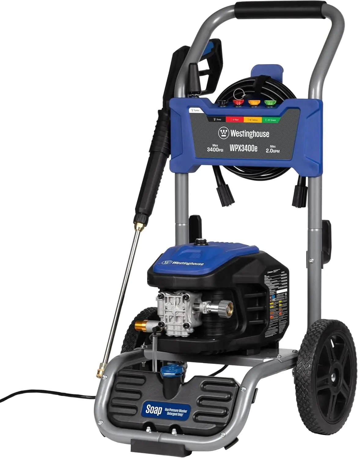 XMSJ*[XMSJ]WPX3400e Electric Pressure Washer, 3400 Max PSI and 2.0 Max GPM, Brushless Motor, Onboard Soap Tank, Spray Gun and Wa