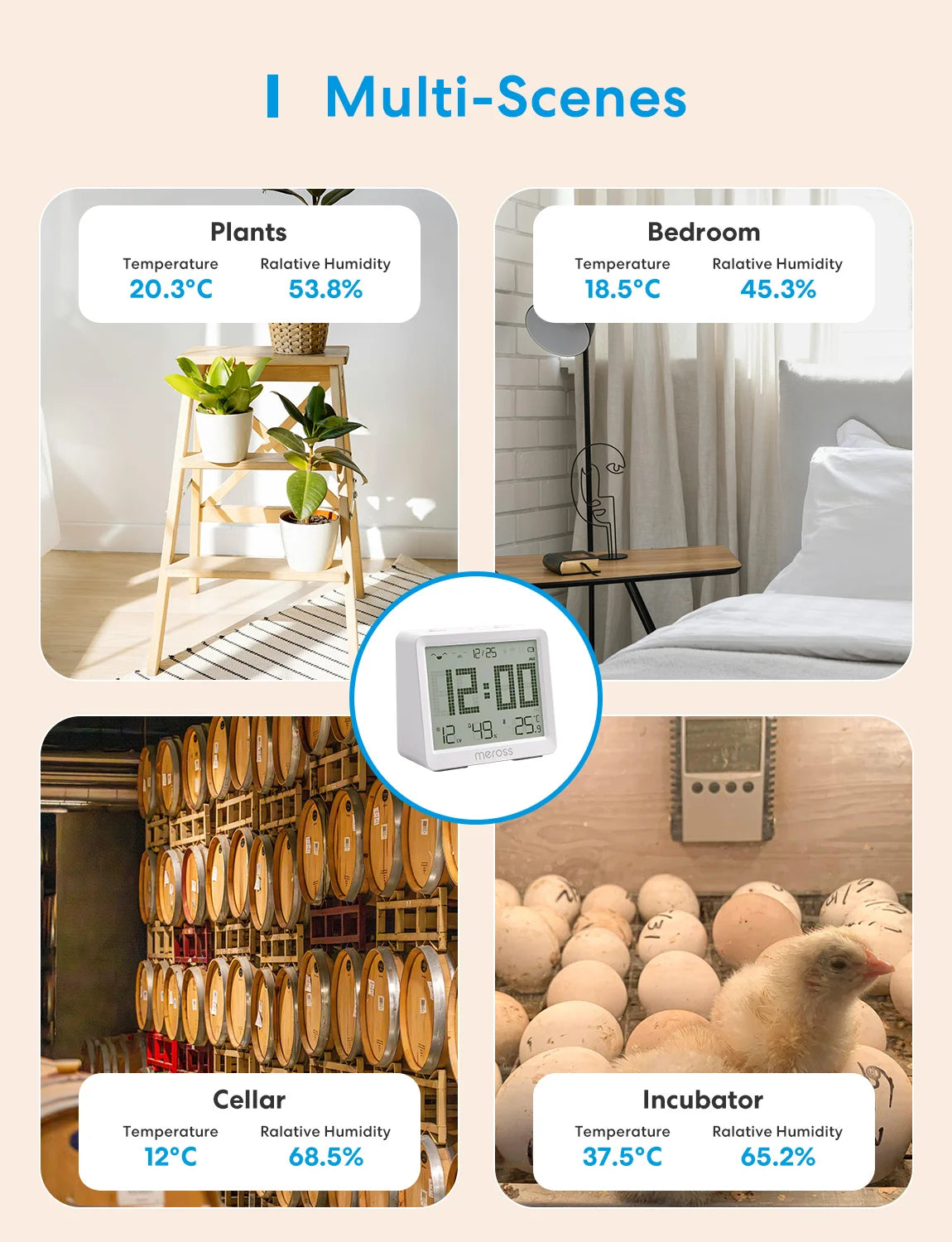 Meross Matter Temperature Humidity Sensor MS130 Hygrometer Thermometer Smart Home Backlight Smart Life Support Alexa