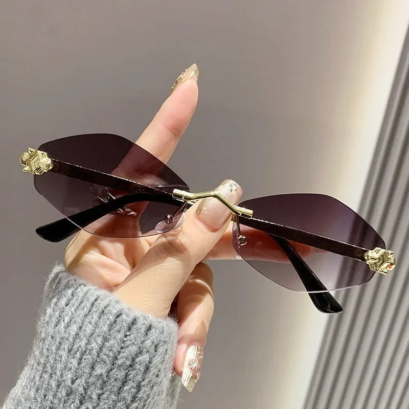 Trendy Rimless Polygonal Sunglasses Stylish Gradient Lens Metal Shades Eyewear Luxury Brand Small Vintage Sun Glasses