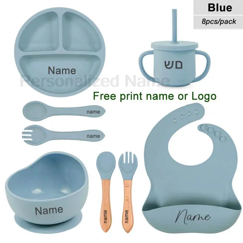 Set 6pcs Vajilla de Silicona para Bebé | Bol, Plato, Cuchara, Tenedor, Babero y Vaso 🍼