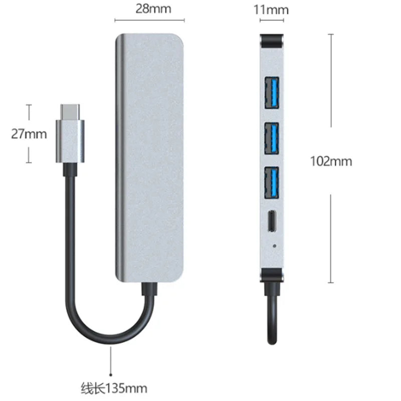 5 Ports USB C Hub to 4K HDMI-Compatible PD fast charge USB 3.0 2.0 HUB Type C Charging Docking for MacBook iPad Samsung