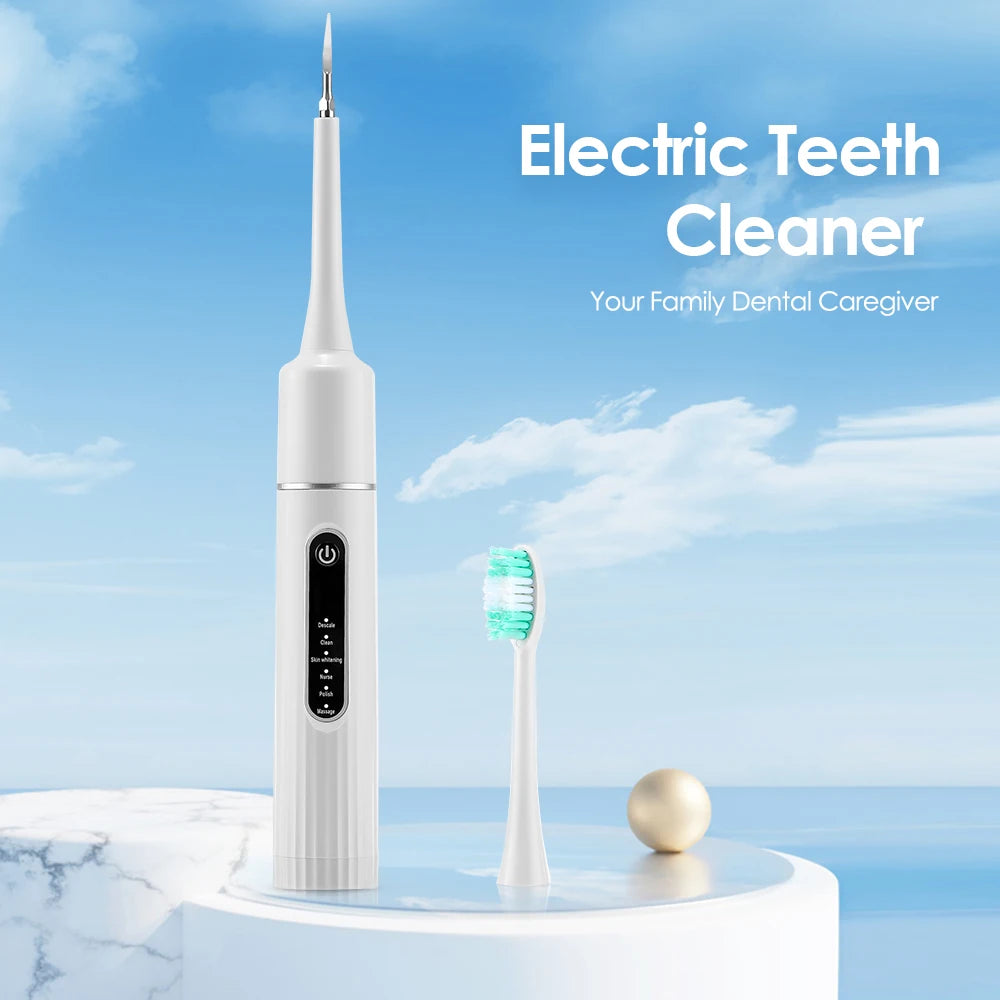 Electric Tooth Cleaner Waterproof Toothbrush Sonic Vibration Dental Scaler Plaque Calculus Tartar Remover With 5pcs Brush Heads