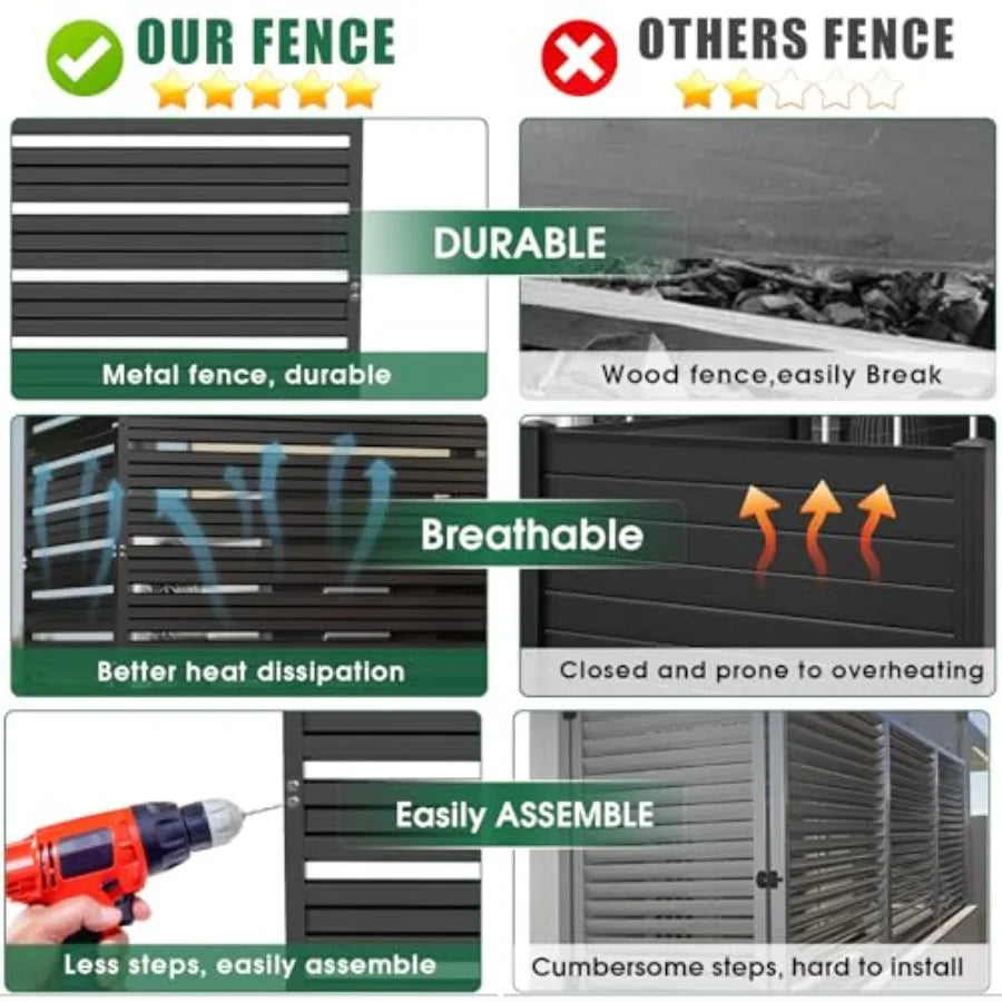 Metal Privacy Fence Panels for Outside 42" H x 38" W 3 Panels Air Conditioner Fences Pool Equipment Enclosure Trash Can Fence N