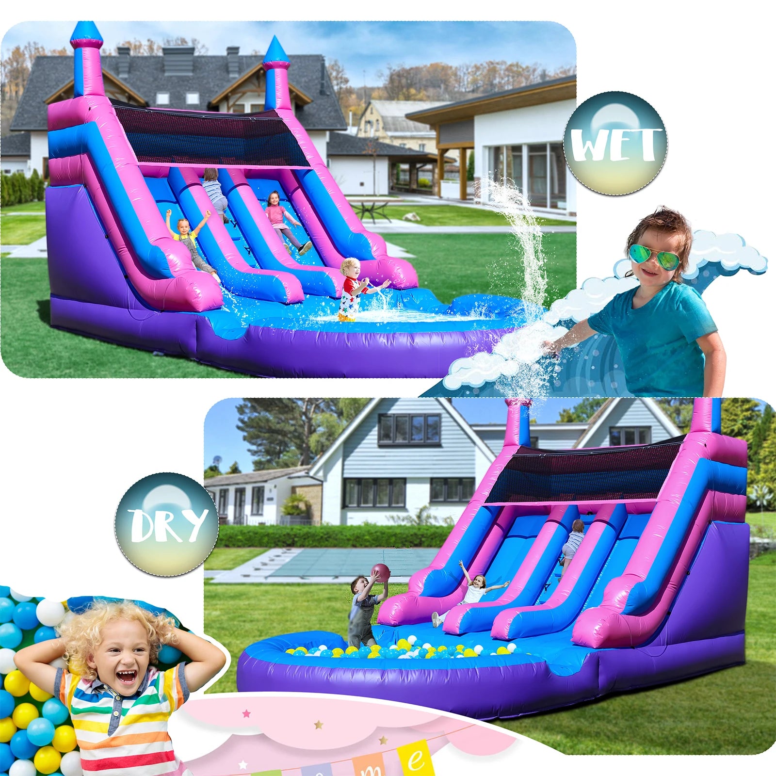 Tobogán Doble Inflable Comercial 6.4m con Piscina | PVC | Parque Infantil 🎉 - Firu Total Sales