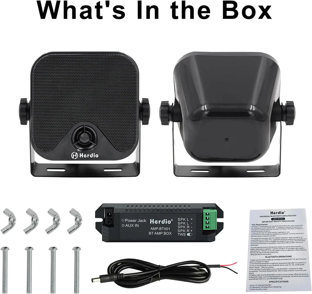 Herdio 4'' Bluetooth Marine Speakers 100W Heavy Duty Waterproof- Surface Mounted for Camper ATV UTV RZR Golf Cart Boat