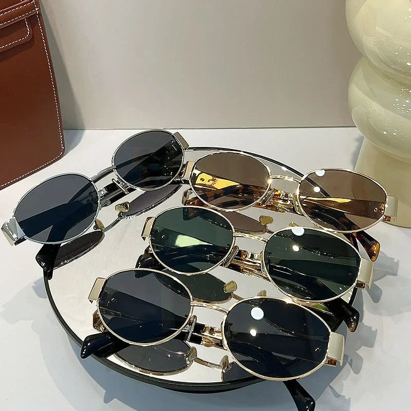 Retro Steampunk Sun Protection Sunglasses Vintage New Women's Metal Oval Sunglasses Ladies Classic UV400 Sunscreen Eyewear