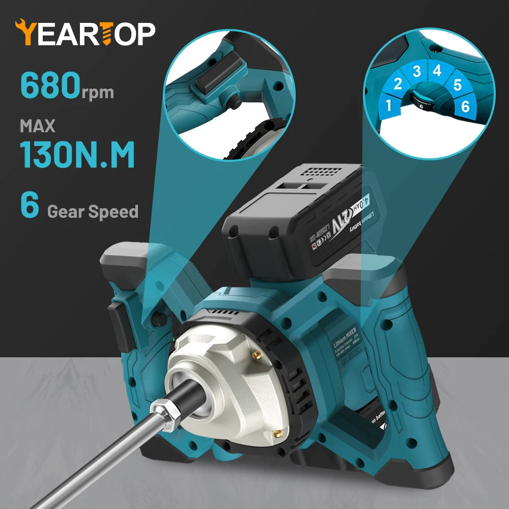 6 Speed Brushless Electric Concrete Mixer Paddle Mix Cordless Cement Mortar Plaster Blender Paint Mix Rod For makita 18v battery