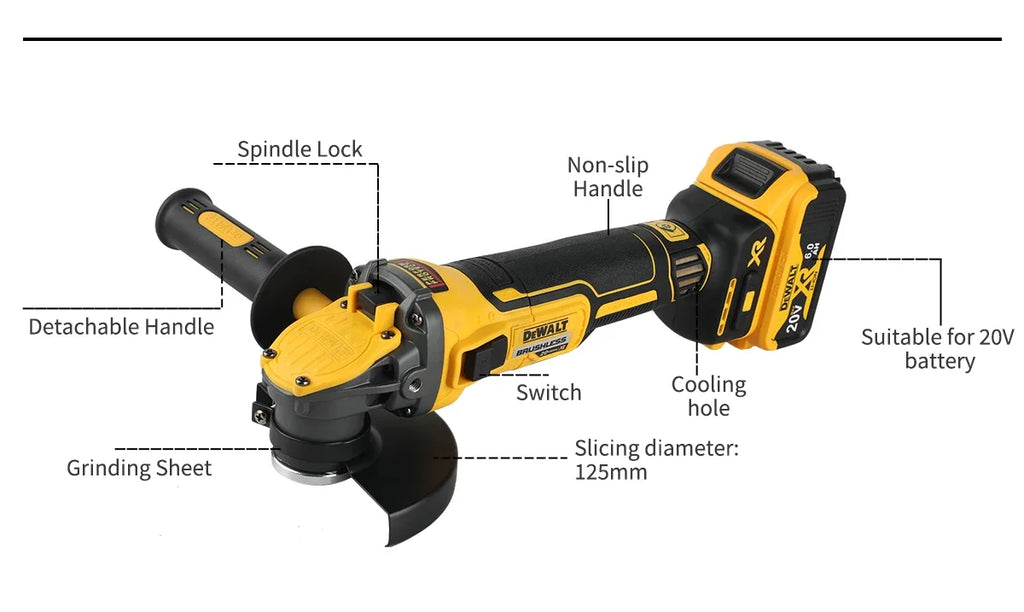 DEWALT DCG409 20V brushless 125mm flat head angle grinder,tool form gives freedom.Perfect for various cutting and grinding tasks