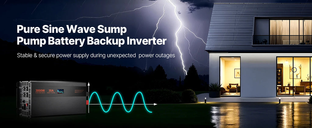 SucceBuy Sump Pump Battery Backup System 1500W / 3000W Auto Switches to Battery Inverter for Continuous Sump Pump Operation
