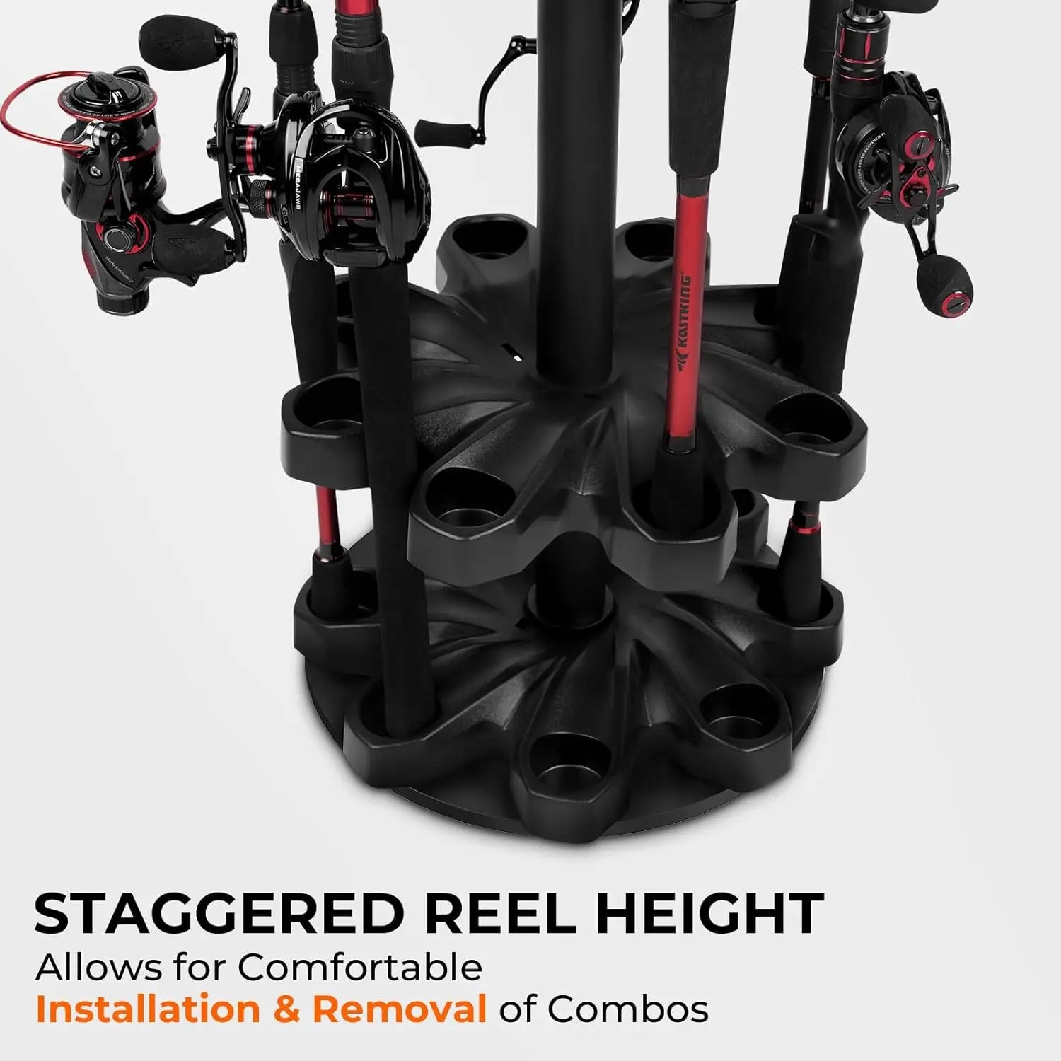 Rotating Fishing Rod Holder for Garage,Floor Rack Holds Up to 16 Rods & Combos,Space-Saving Pole Organizer with Foam,Durable ABS