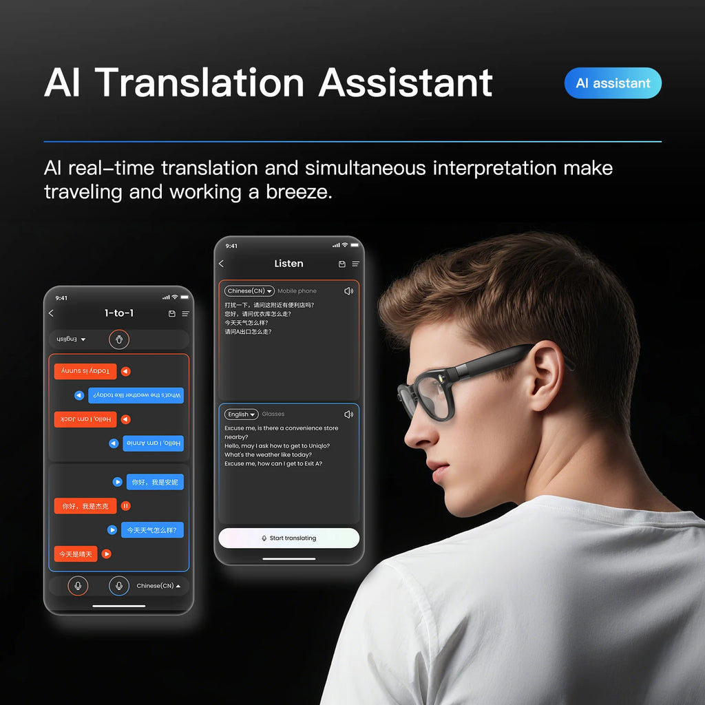 Gafas Inteligentes EIGIIS Q8 IA | Bluetooth | Cámara 4K | Traductor de Voz IA | Reducción Ruido | Impermeables - Firu Total Sales