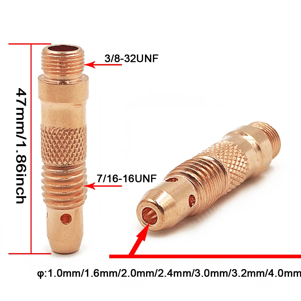 WP17 WP18 WP26 Argon Welding Torch Consumable Collet Body 1.0mm 1.6mm 2.0mm 2.4mm 3.2mm 4.0mm TIG Tungstens Electrodes Collet