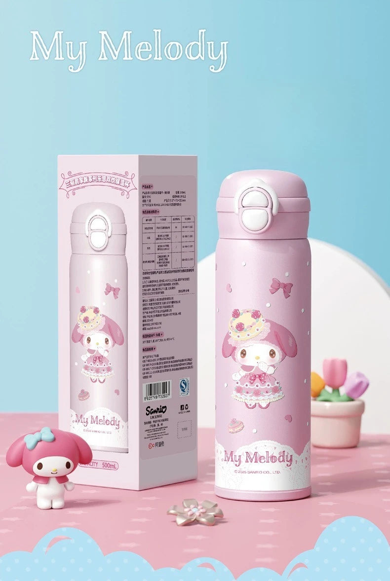 X&W 500ML for Sanrio My Melody Thermos Cups Cartoon Stainless Steel Vacuum Flask Student Cute Insulated Water Bottles Kids Cup