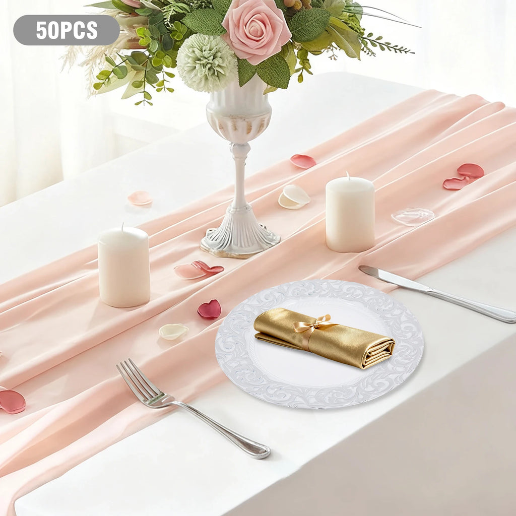 50Pcs Round Plastic Charger Plates 13In Decorative Service Plate With Patterned Reusable For Birthday Parties, Weddings