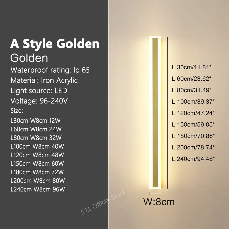 Modern Waterproof outdoor Long Strip LED wall lamps IP65 Aluminum Wall Light Garden porch Sconce Lights 110V 220V wall washer