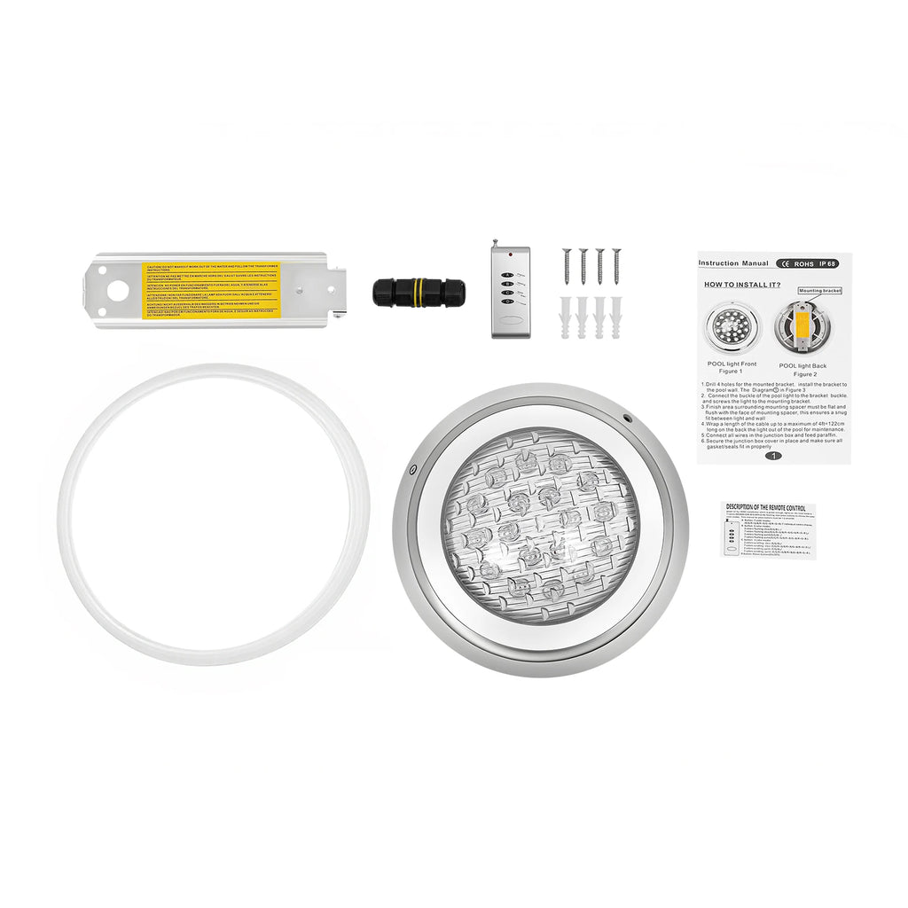 Remote Control 320ft² Underwater Swimming Pool Spa Light LED RGB 7 Colors & 12 Modes, 54W, 12V, 6ft Wire, IP68 Sealing Ring