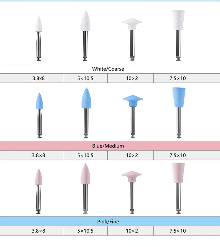 AZDENT 12Pcs/Set Dental Silicone Polishing Rubber Grinding Heads Teeth Polisher 2.35mm RA Finisher for Low Speed Handpiece