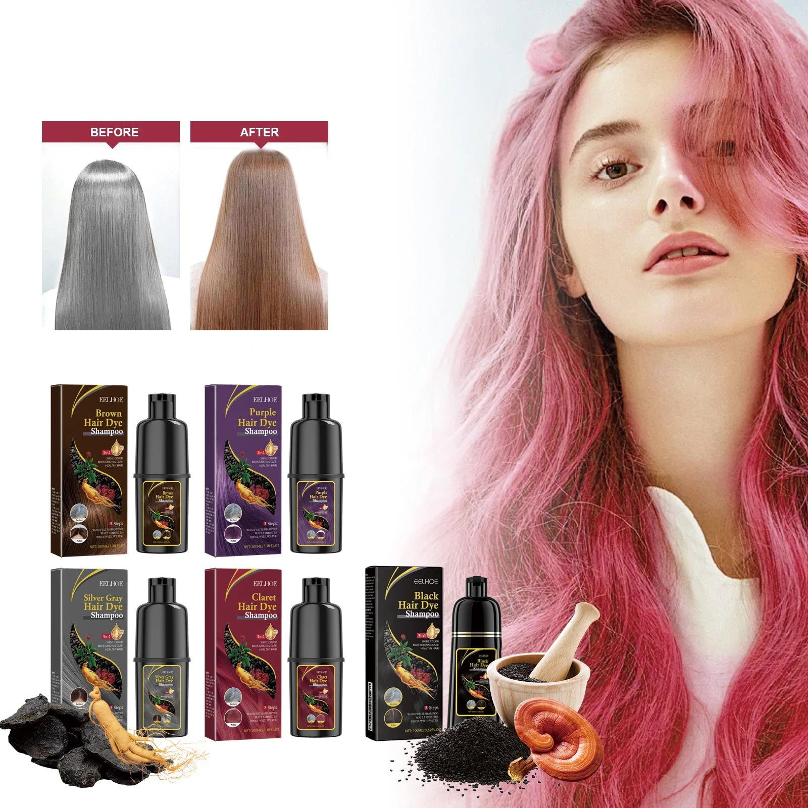 Instant Coloring Shampoo Natural 5 Colors for Men Women DIY Hair Dye Coloring Care Gentle Non-Irritating 100ml Hair Dye Shampoo