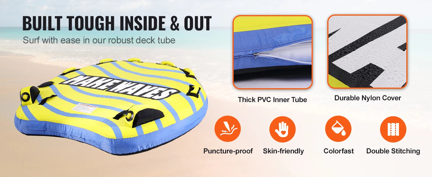 SucceBuy Towable Tube for Boating, 1-3 People Inflatable Towable Tube with Bumper Fins, 510lb Water Sport Towable Tubes for Boat
