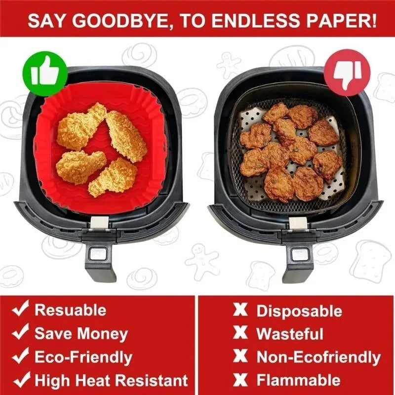 2pcs Liner de Silicona Cuadrado para Air Fryer 8" | Reutilizable | 4-7 QT 🍳