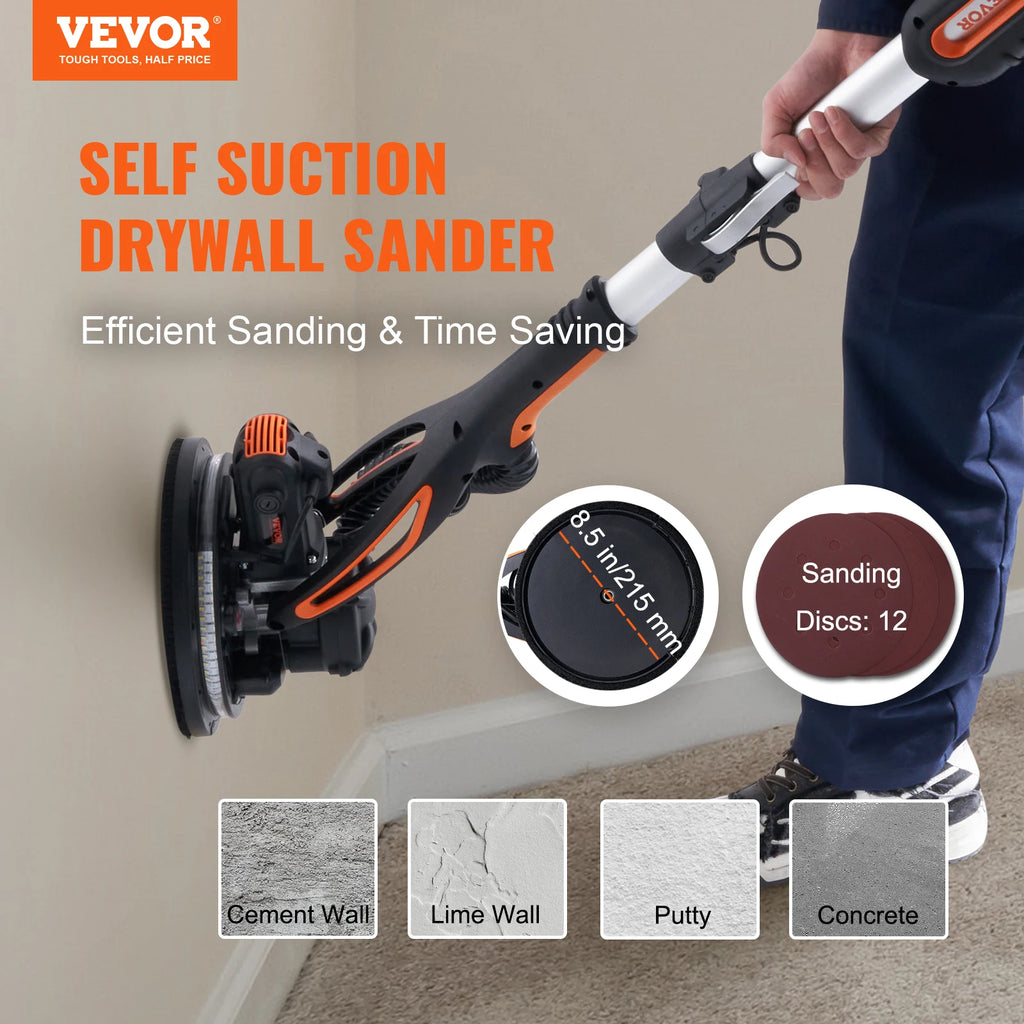 SucceBuy 900W Drywall Sander Brush Motor Electric Adjustable Variable Speed with Self-Suction Handle Wall Grinder Sander Machine