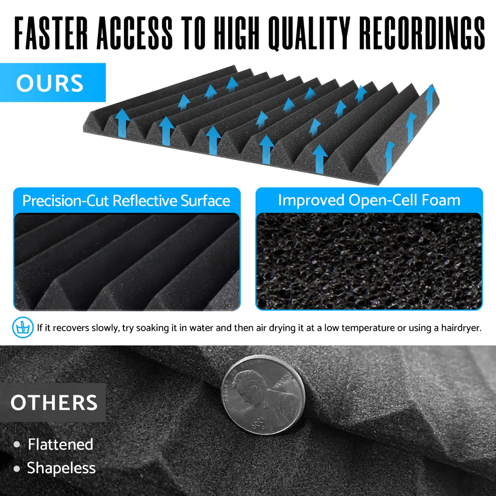 52 Pack Cheap Acoustic Foam Panels 1 X 12 X 12 Inches Large Sound Proof Foam Panels for Walls, Wedge Soundproof Wall Panels Acou