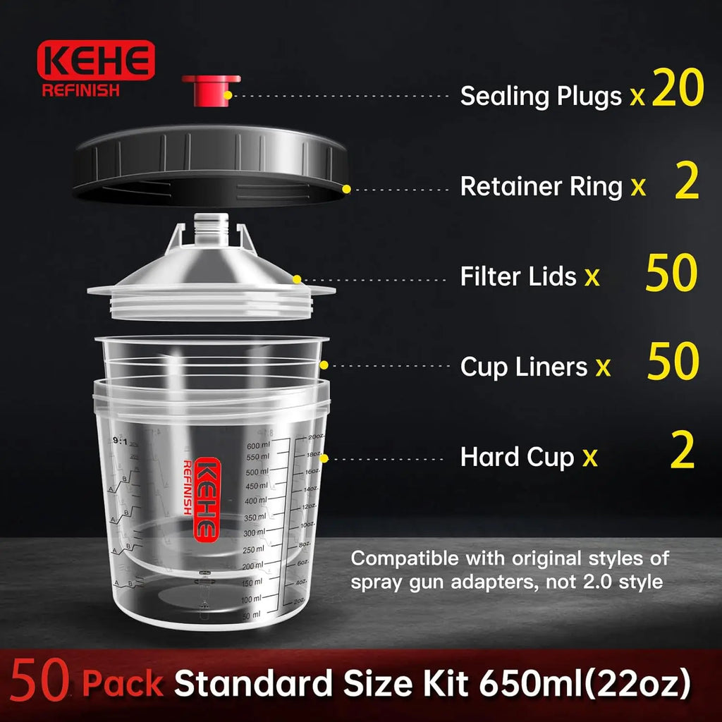 Disposable Paint Cups for Spray Gun, 20oz Mixing Cups Kit with Strainer System, Includes Lids & Accessories