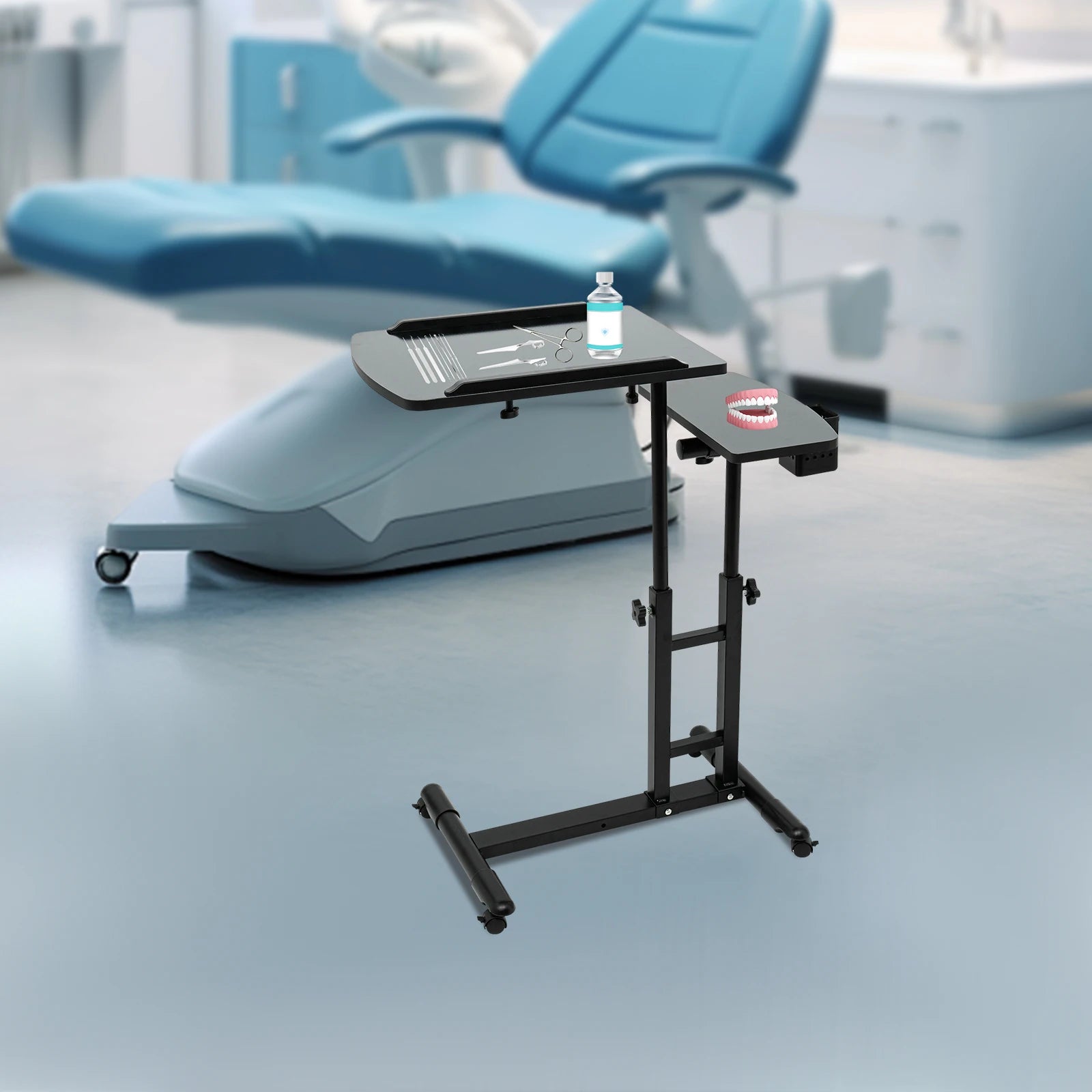 Portable Adjustable Height Tattoo Workstation Dual Surface Black Iron & Density Board Table 57.5-90cm12.5kg Load-Bearing