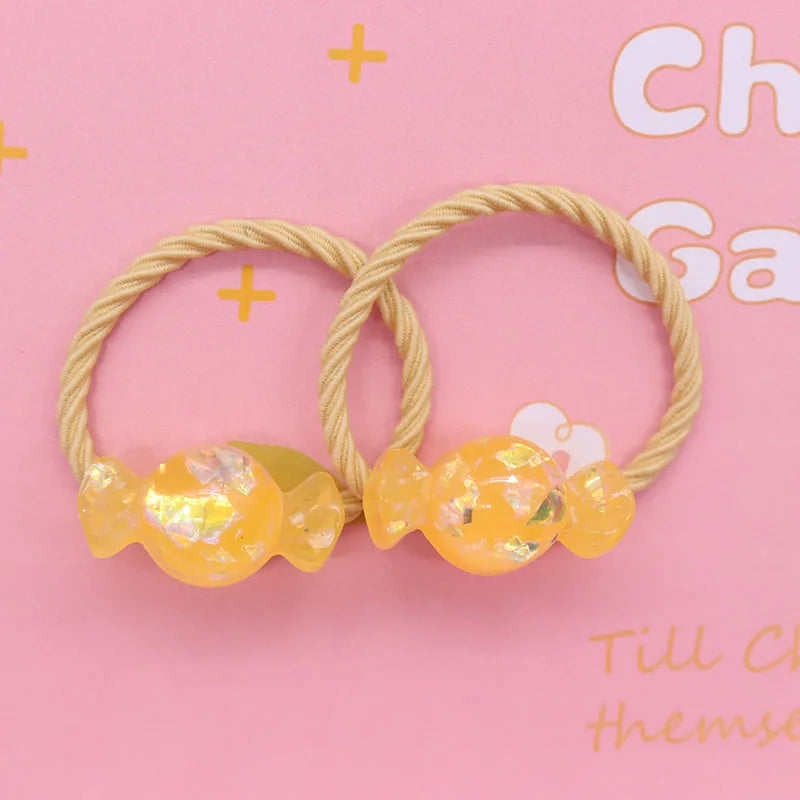 2Pcs/Set Halloween Gift Resin Strawberry Hair Accessories Colorful Hair Ties Children's Rubber Bands Kid Headband Scrunchies