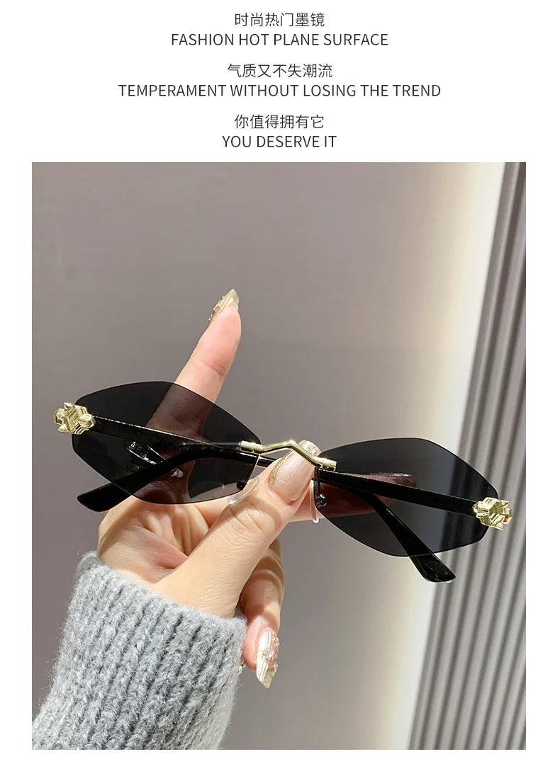 Trendy Rimless Polygonal Sunglasses Stylish Gradient Lens Metal Shades Eyewear Luxury Brand Small Vintage Sun Glasses