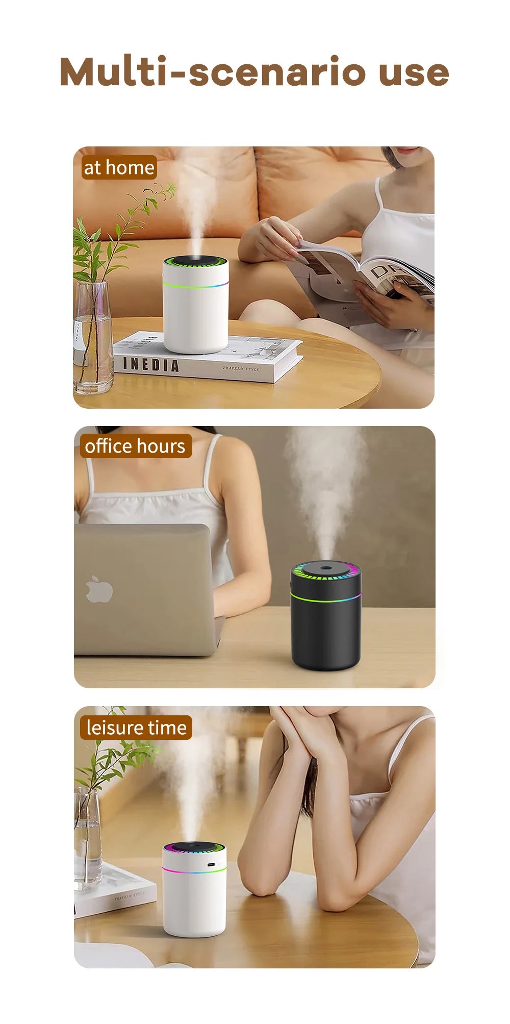 Difusor Aromaterapia 180ml | Humidificador LED 7 Colores | Auto y Hogar 🌿