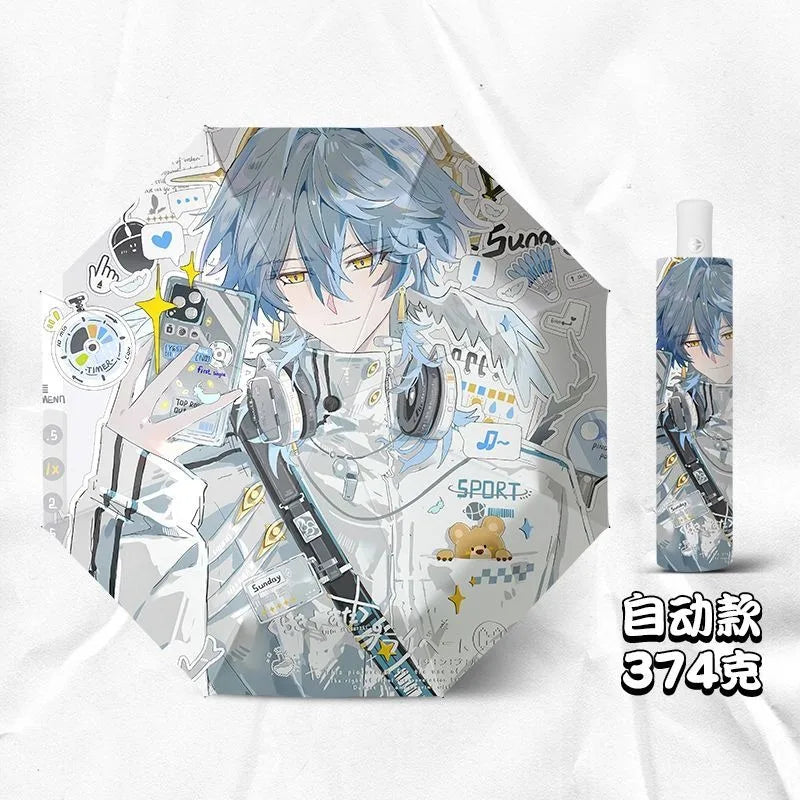White Blue Honkai: Star Rail Anime popular Cosplay,Windproof Anti-UV,Automatic Rain Compact Umbrella for Woman Girl kids child