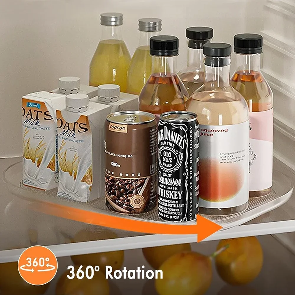 1 Piece Storage Tray, 360-Degree Refrigerator Storage Rotating Tray, Used for Kitchen Spice Jars and Sundry Storage Turntable
