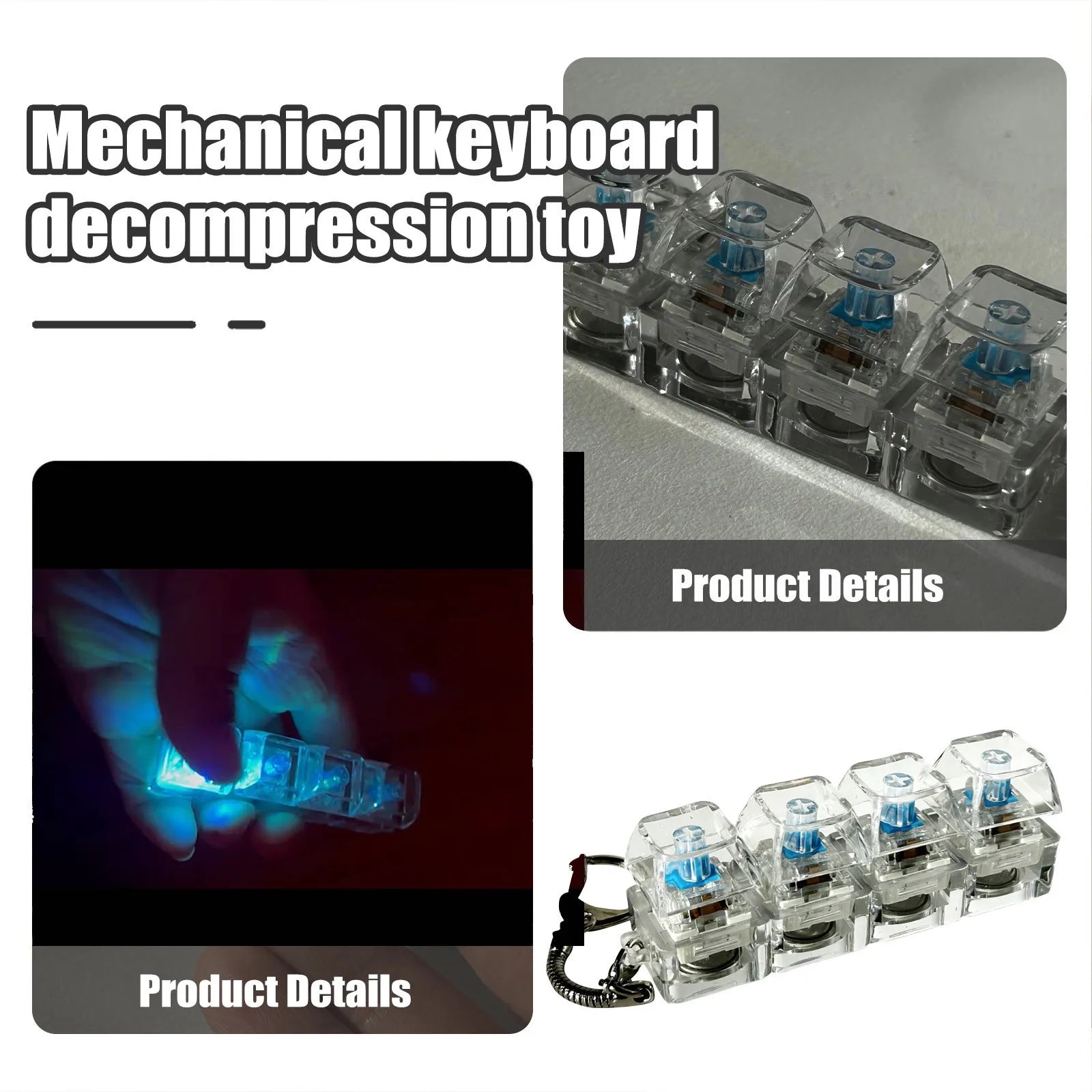 Crystal Keycap Key Bag Pendant Key Height Decompression Toy Luminous Transparent Shaft Decompression Toy Holiday Gift For Friend