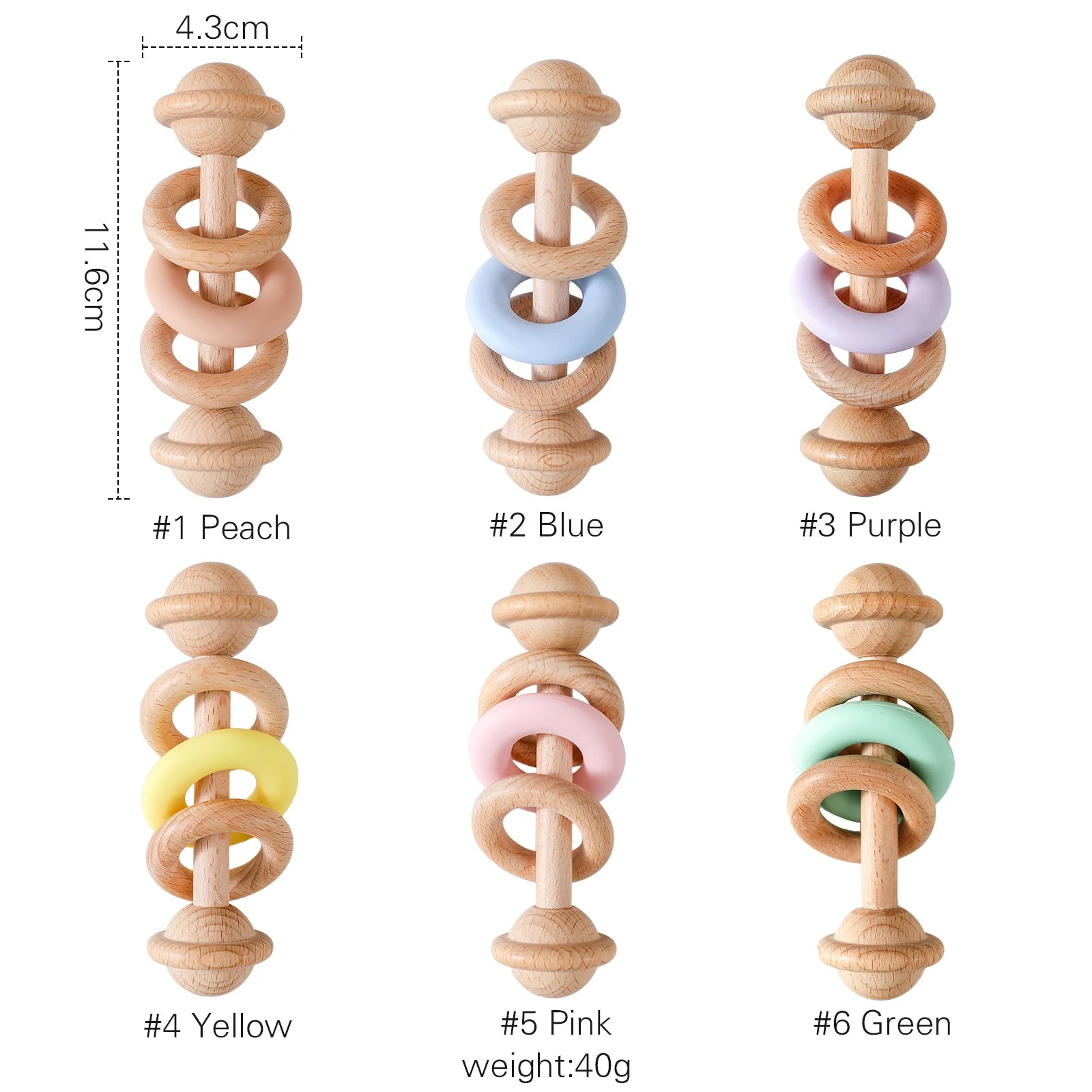 Wooden Rattle Silicone Ring — Sensory Baby Toy | 0-12 Months Gift