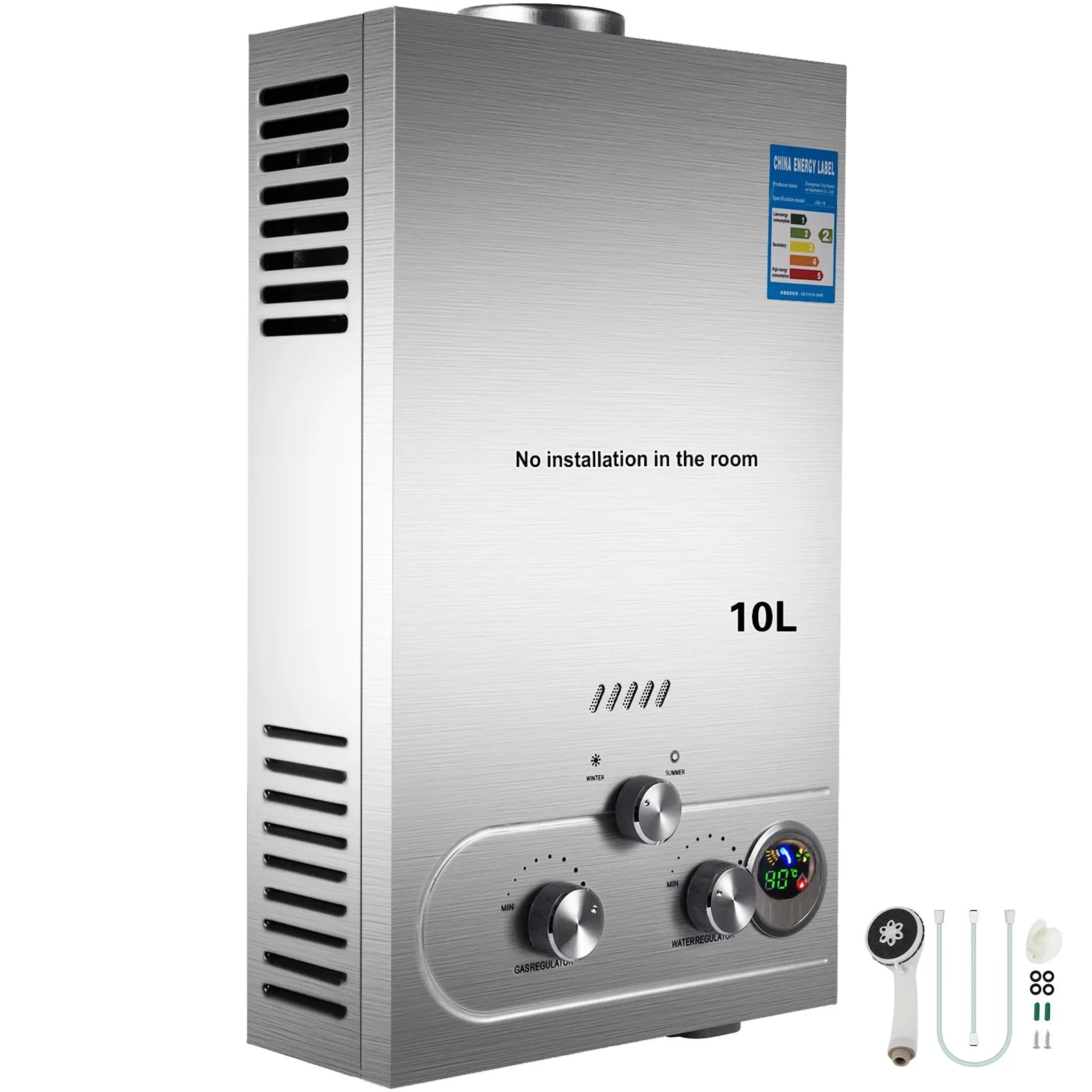 VEVOR 6L 8L 10L 12L 16L 18L LPG Portable Instand Water Heater Propane Gas LPG Wall-Mounted Tankless Water Heater Digital Display