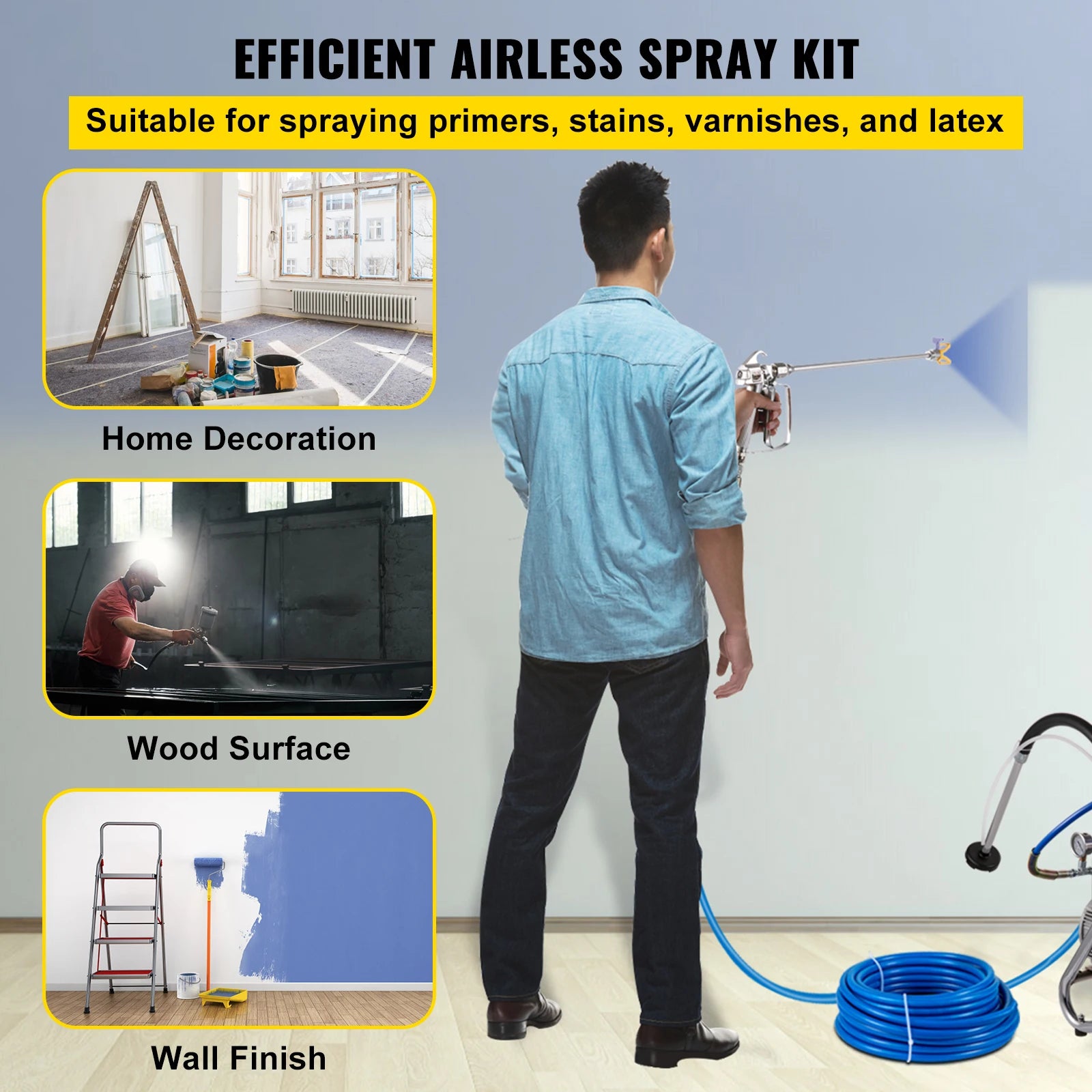 SucceBuy Airless Paint Spray Hose Kit 50ft 3600 psi High Pressure Fiber Tube 8 inch Rod Pole Including 517 Tip and Tip Guard