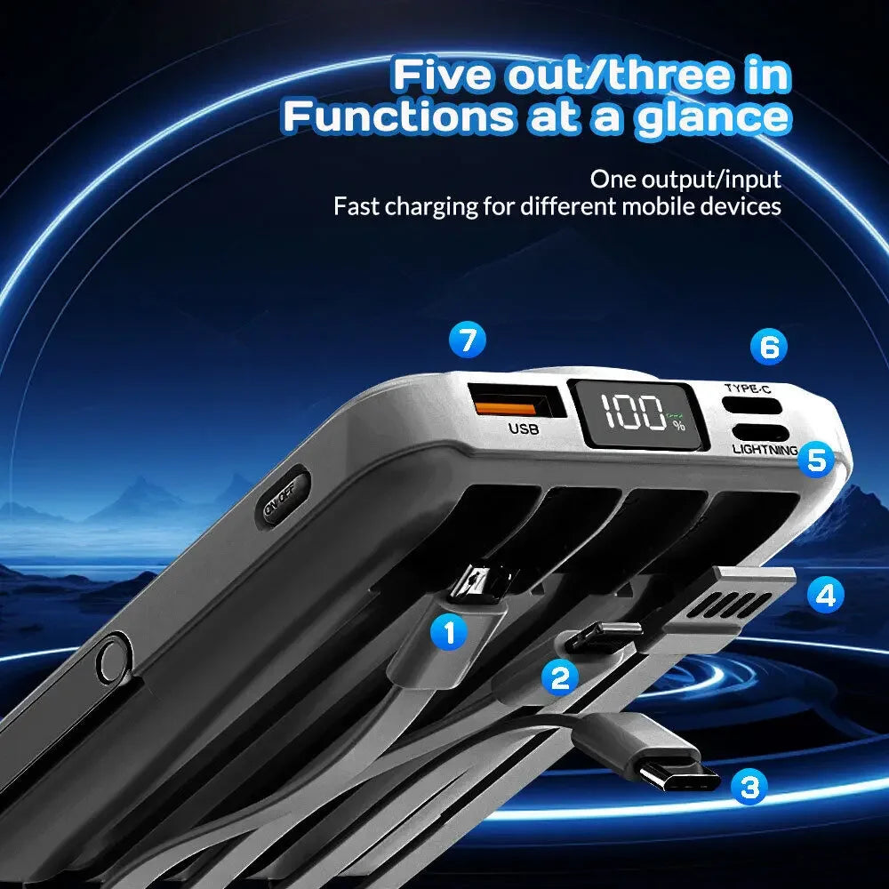 10000mAh Power Bank 15W Magnetic Fast Charging External Battery Wireless Charger with 4lines Cable for iPhone 15/14/13 xiaomi