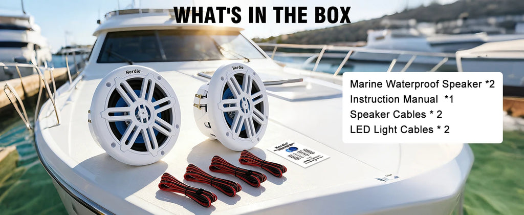 Herdio 6.5 Inch Marine Speaker 350W IP66 Waterproof Coaxial Audio Blue LED Light UV Resistant Grille for Boats ATV/UTV 1 Pair
