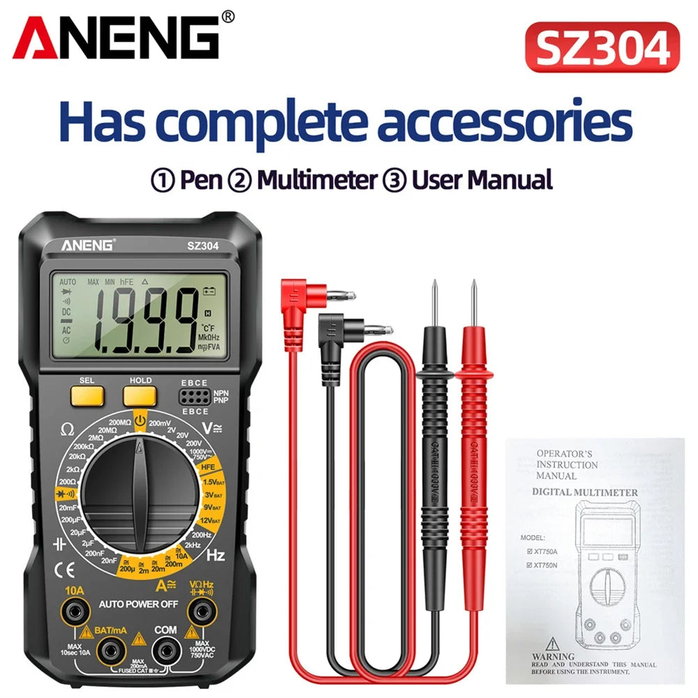 ANENG SZ308 Digital Multimeter AC/DC Current Meter Voltage Resistance Meter Electrician LCD Backlight Ohm Square Wave Test