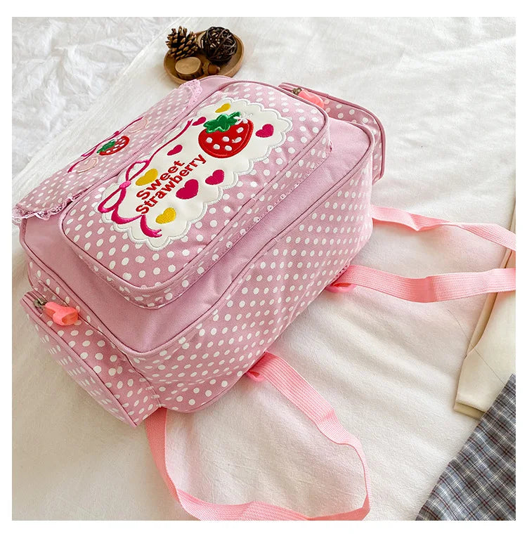 Pink Girl Embroidery Strawberry Children's Schoolbag Student Birthday Gift 2026 New Japanese Cartoon Pink Backpack Book Bags