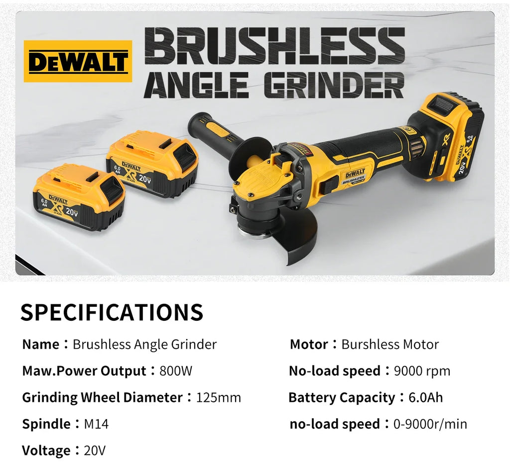 DEWALT DCG409 20V brushless 125mm flat head angle grinder,tool form gives freedom.Perfect for various cutting and grinding tasks