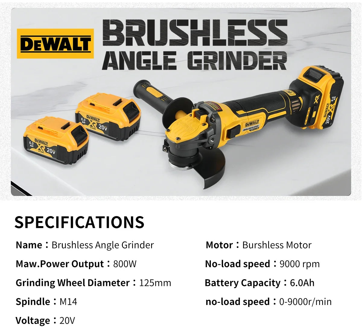 DEWALT DCG409 20V brushless 125mm flat head angle grinder,tool form gives freedom.Perfect for various cutting and grinding tasks
