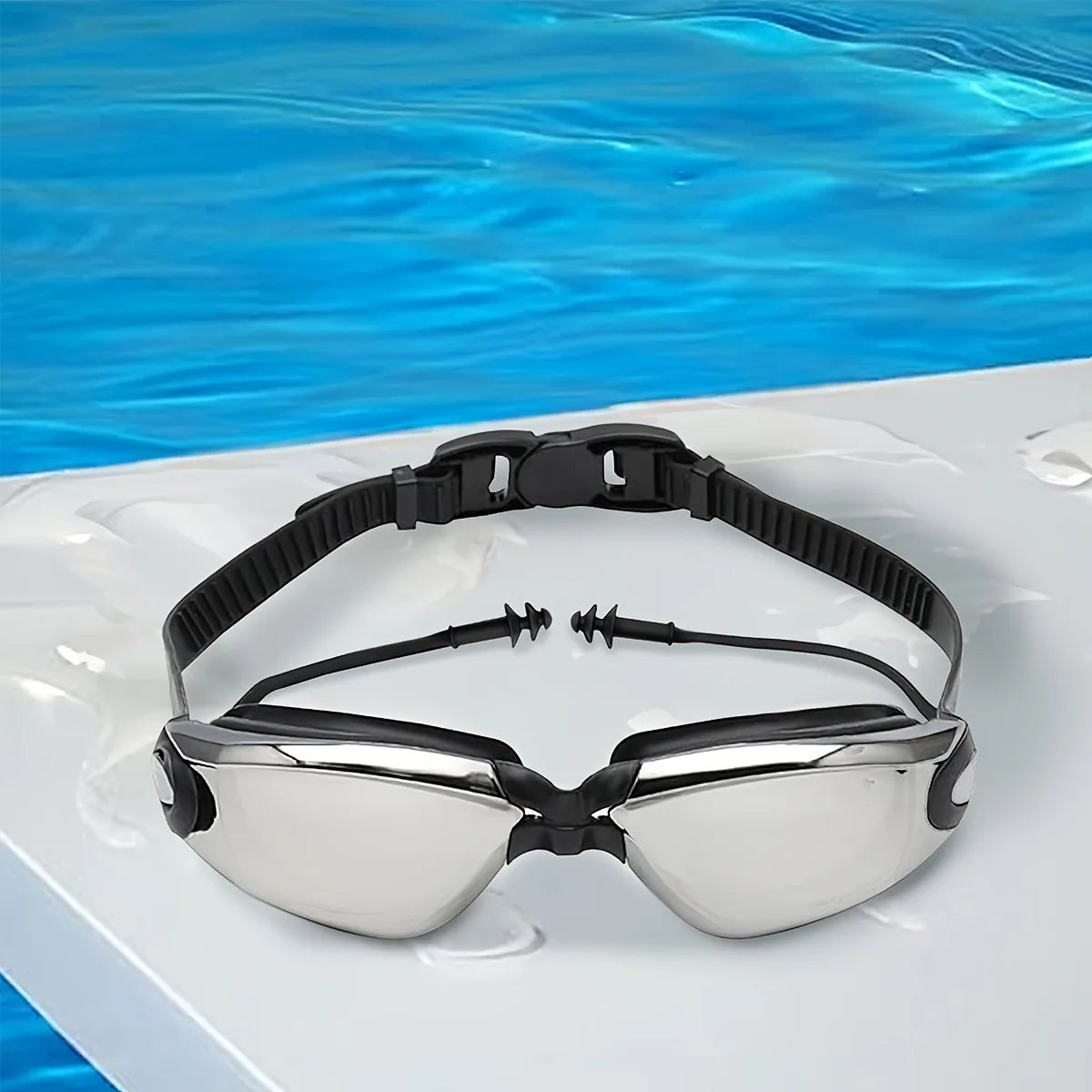 High-Quality Black Swim Goggles for Adults - Adjustable Nose Bridge & Headband, Anti-Fog & UV Protection, Comfortable Waterproof