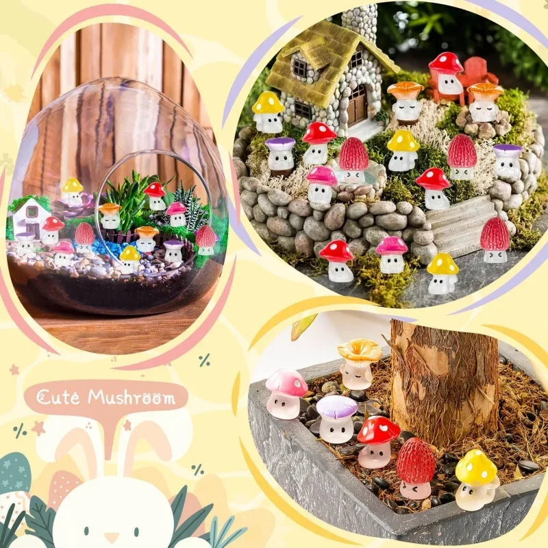 24/48pcs Mini Mushrooms Luminous Cute Tiny Mushroom Figurine for Fairy Garden Terrarium Accessories Decor Micro Landscape Craft