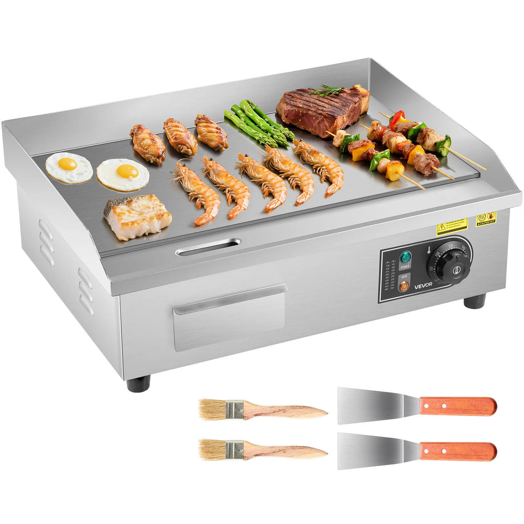 SucceBuy Commercial Electric Griddle 50-300°C Adjustable Temp Control, Stainless Steel Countertop Flat Top Grill for Steak, Panc