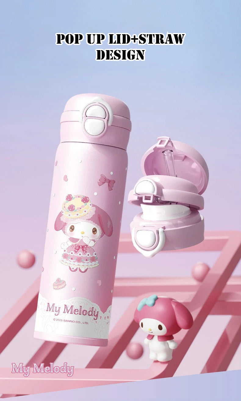 X&W 500ML for Sanrio My Melody Thermos Cups Cartoon Stainless Steel Vacuum Flask Student Cute Insulated Water Bottles Kids Cup